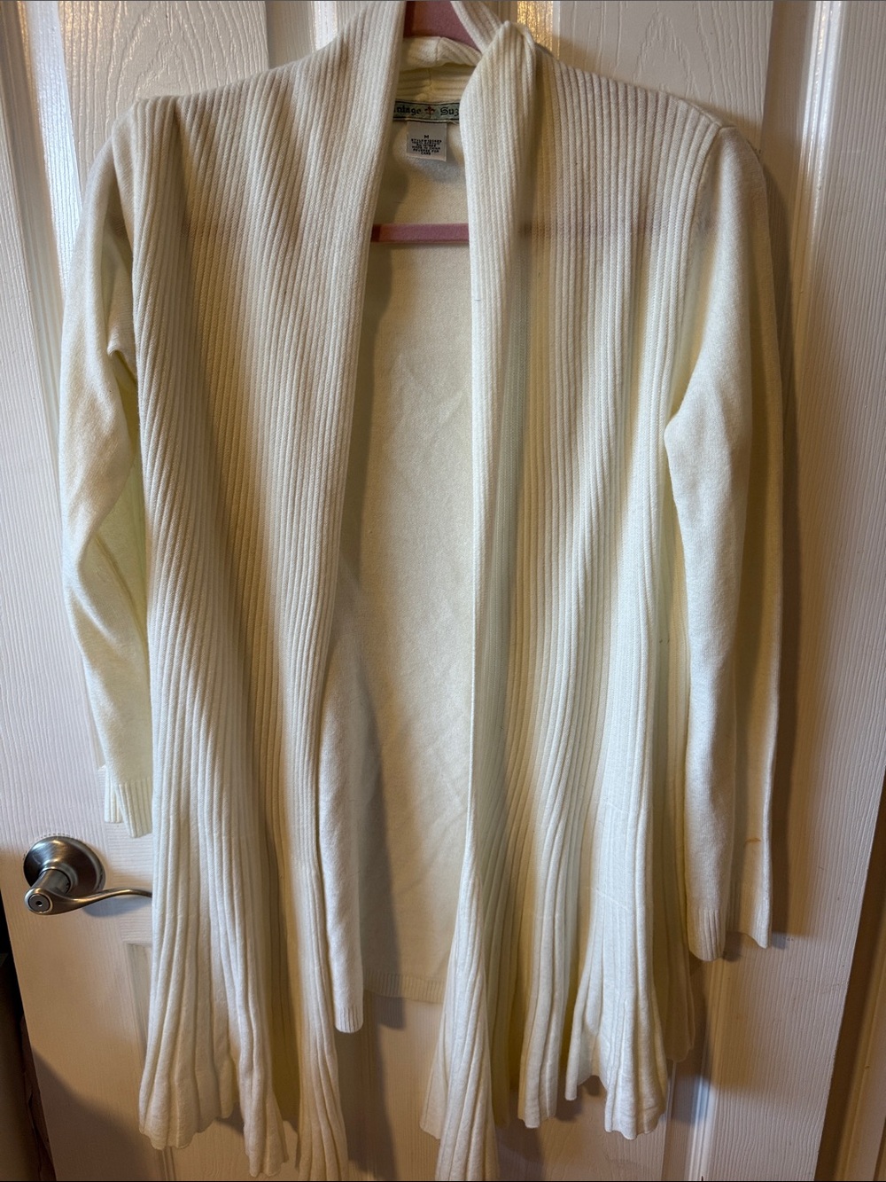Vintage Suzie Cream Open-Front Ribbed Cardigan